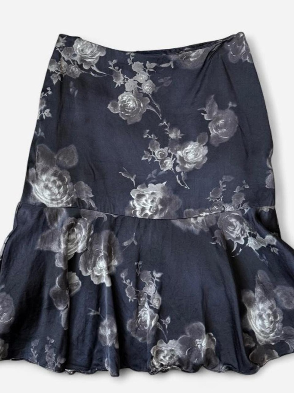 Banana Republic Black Midi Skirt with Gray Floral Print